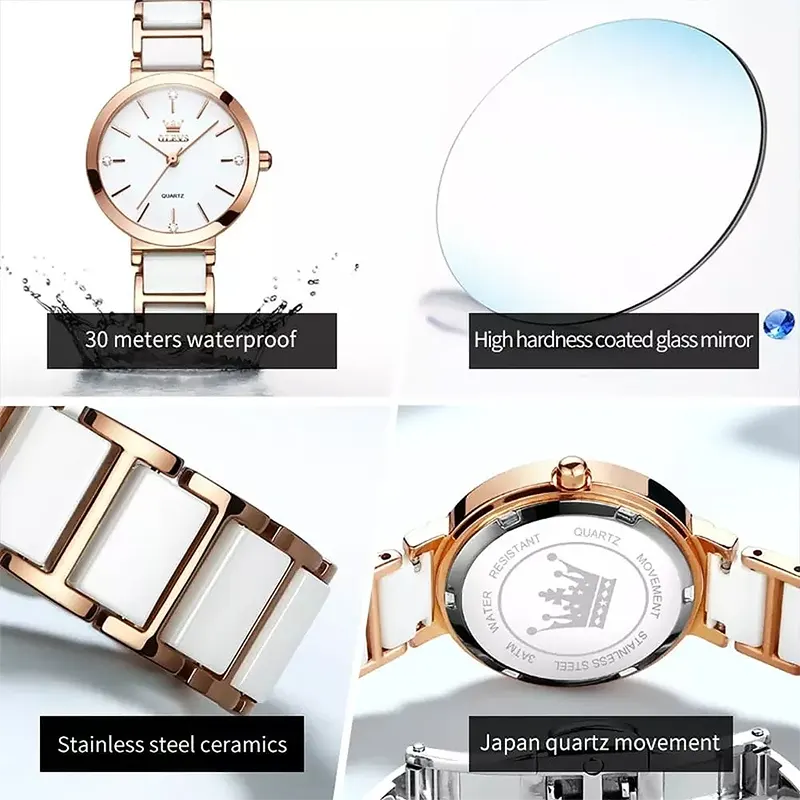 Olevs Luxurious Ceramic White Fashion Ladies Watch- 5877